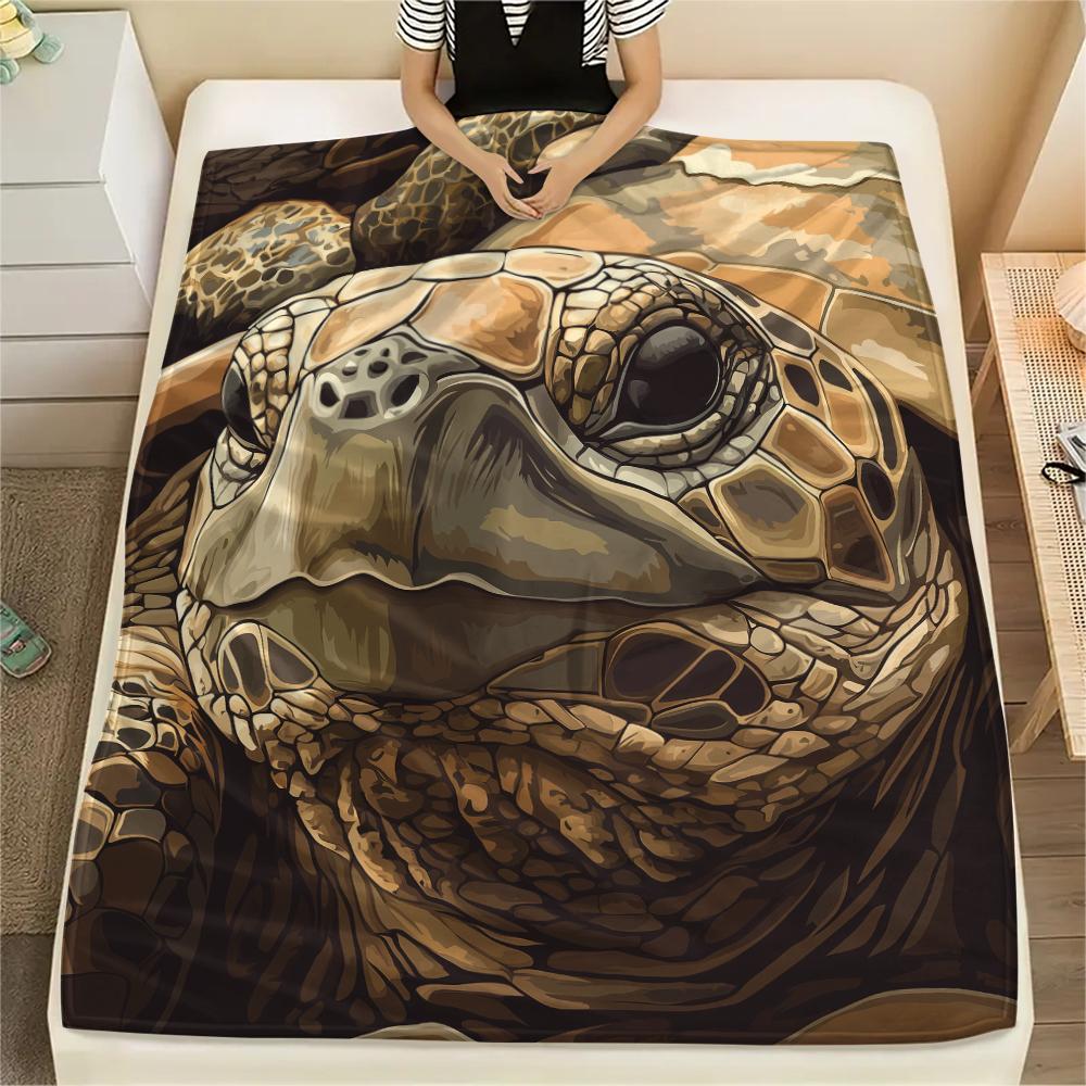 Schildkröte Nahaufnahme Muster Flanelldecke, Hohe Qualität Bequem für Alle Jahreszeiten, Heimdekoration, Wärme und Komfort, Perfekt für Geschenke.