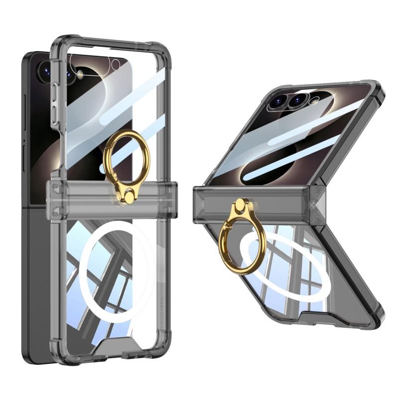 Transparent Shockproof Flip Phone Case Galaxy Z 8 With Built-in MagSafe Magnet Ring Stand Air Cushion Hinge