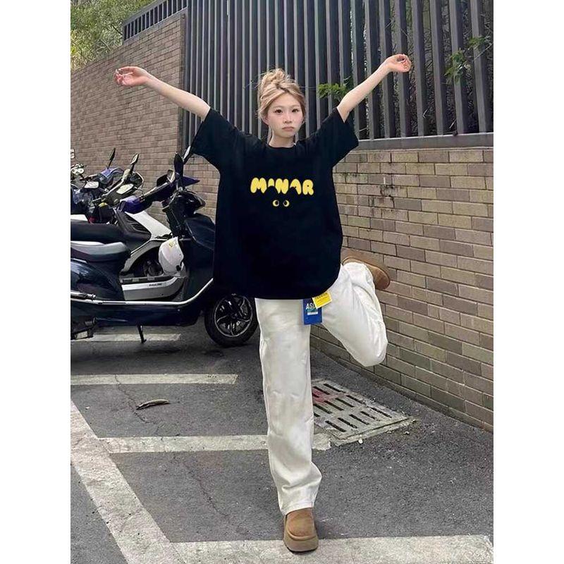 

American High Street Plus Size Short Sleeve T-Shirt Men and Women Plus Size Ladies Trendy Fashion Summer Loose Design Couple Wear Half Sleeve