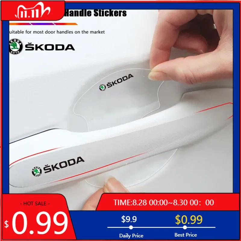 Pegatina para Coche 8 Piezas Tazón de Manija de Puerta de Coche Pegatinas Antiarañazos Películas Protectoras Para Skoda Octavia 2 Superb Kodiaq Rapid Karoq Fabia
