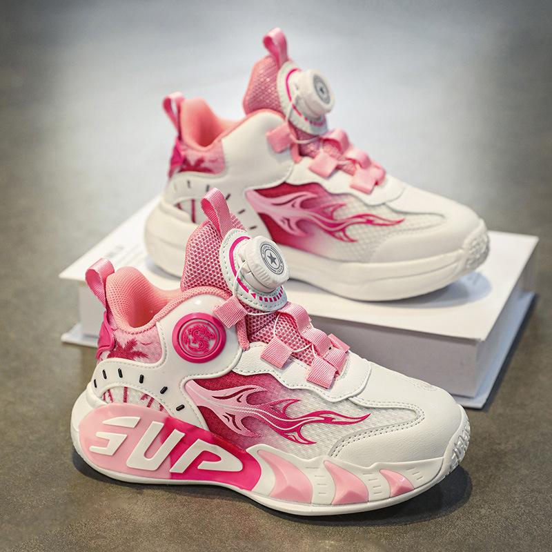Children's Shoes Basketball Shoes 2025 New Button Sports Shoes Spring and Summer Mesh Boys and Girls Running Shoes Medium and Large Children
