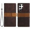 Phone Case for Samsung Galaxy S24 Ultra Grid Splicing Stand PU Leather Wallet Phone Cover with Strap