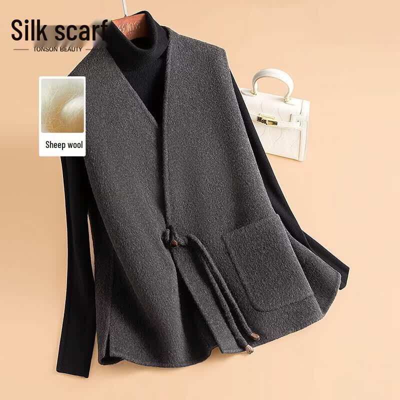 Women's Merino Wool Blend V-Neck Double-Faced Vest
