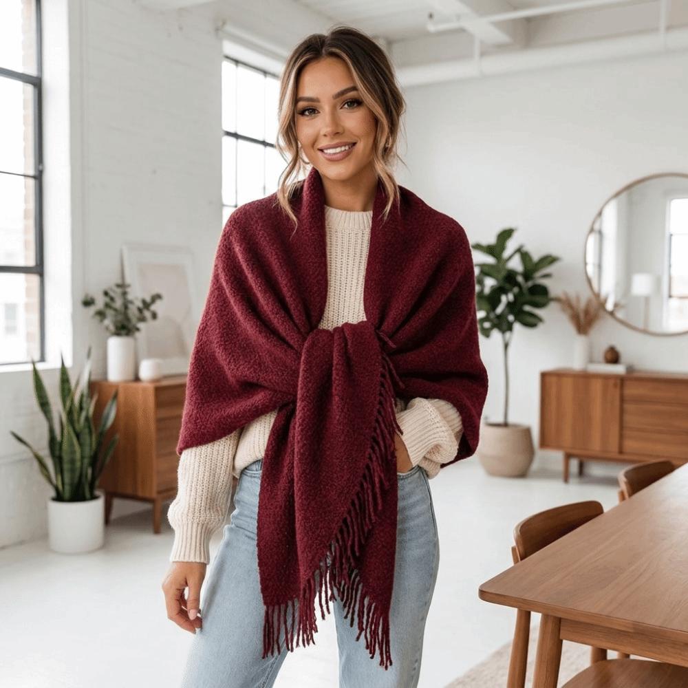 Warm Knitted Scarf Wool‑Blend Wrap Shawl Elegant Neck Warmer  Casual
