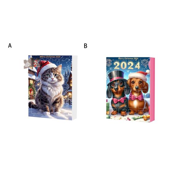 Advent Calendar 2024 Cat Dog Pendant Acrylic Christmas Countdown Calendar for Boys Girls Kids Children Colorful Holiday Room Decorations Gifts