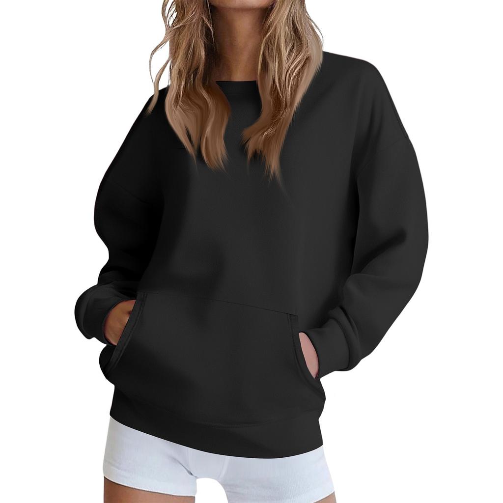 Women's Fashionable And Comfortable Long-Sleeved Solid Color Round Neck Sweatshirt