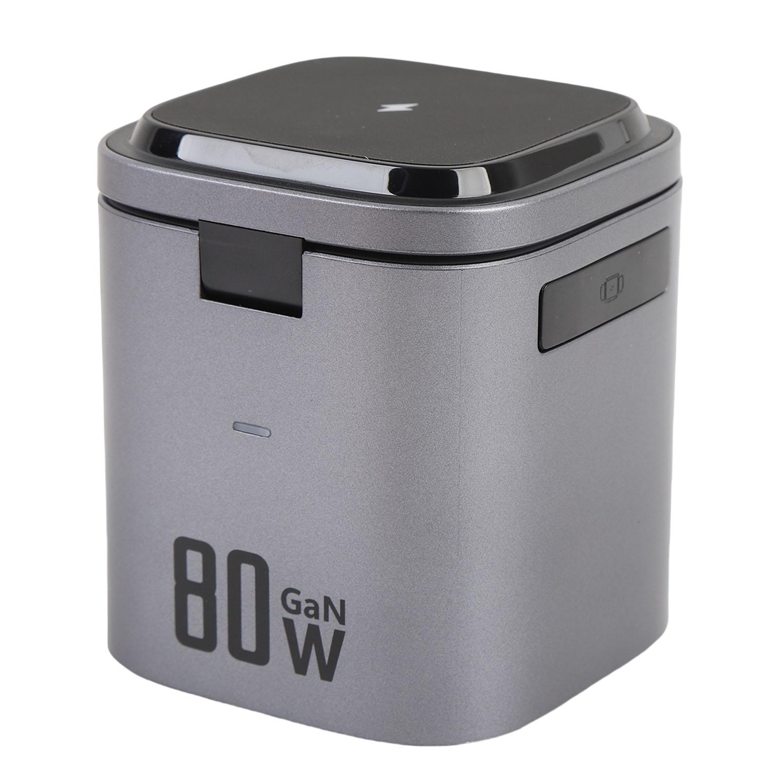 

Беспроводная зарядная станция GaN 80 Вт 6 в 1 PD Быстрая зарядка Беспроводной зарядный куб с выдвижным шнуром Вилка ЕС