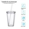 Reusable Plastic Cups, Double-Walled Transparent Drinking Cup with Straw, Reusable Cups, Suitable for Fruit Juice
