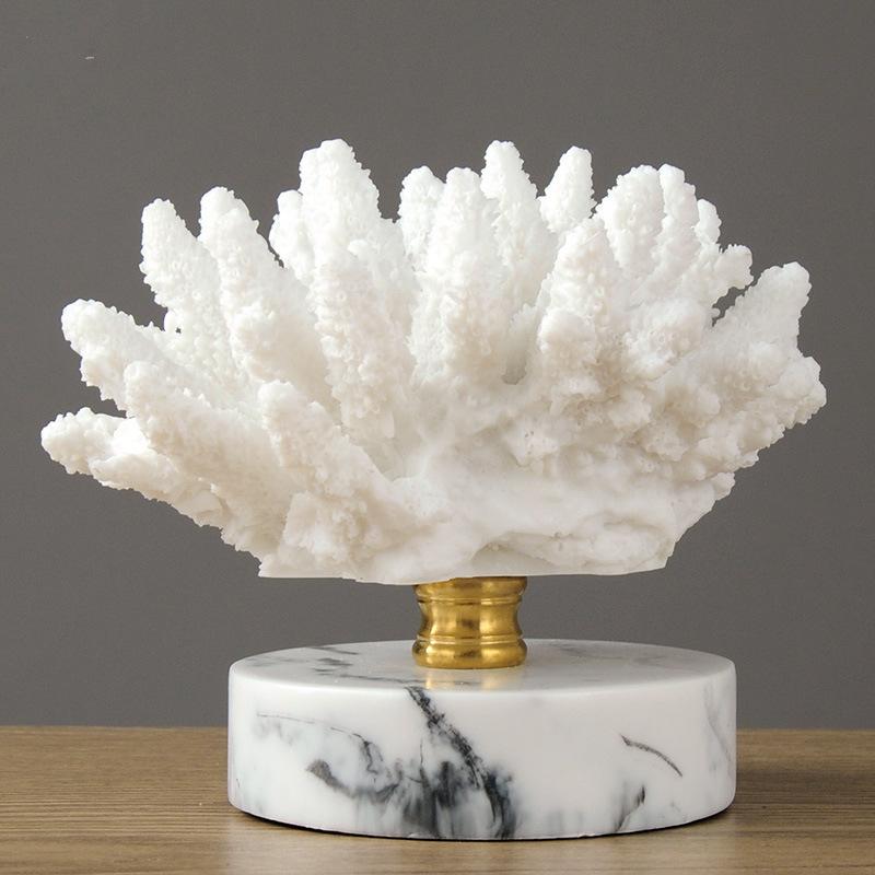 Creativity Resin Artificial Coral Artificial Coral Handcrafted Furnishings White Marble Base Home Decoration Simulation Animal
