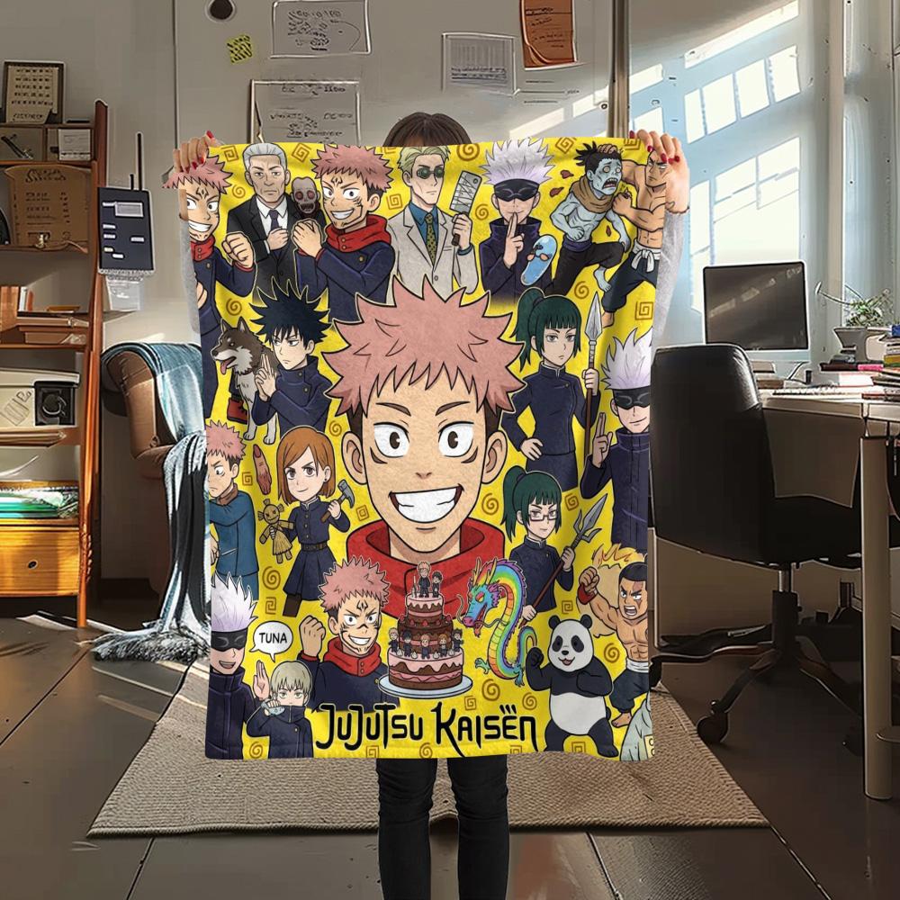 1PC Jujutsu Kaisen Patterned Flannel Blanket Suitable For All Seasons For Home Decor Warmth And Comfort Gifts Holiday Present