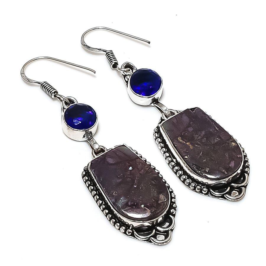 

Natural Copper Purple Turquoise 925 Sterling Silver Jewelry Earring 2.56 A6i37
