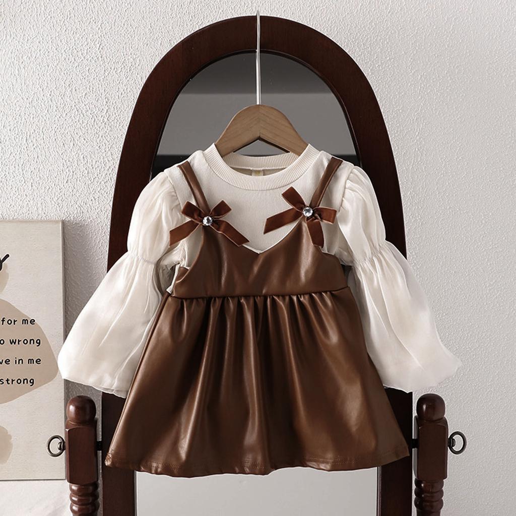 Kleinkind Kinder Baby Mädchen Spitze Patchwork Kleid Hosenträger Kleid Outfits Set