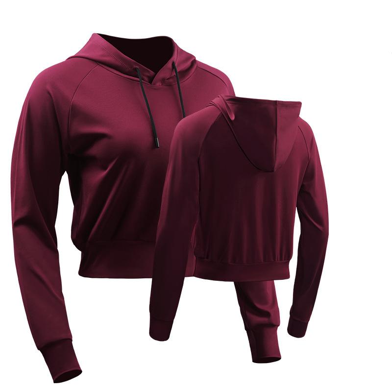 Спортивная куртка для отдыха и йоги с открытым пупком женский быстросохнущий тренировочный топ свитер с капюшоном одежда для фитнеса для бега с длинными рукавами M красный 1829₽