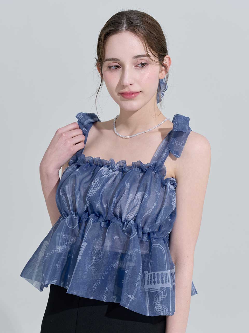 Priang Organza Ribbon Top - Blue Blue
