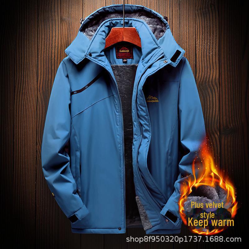 

Чоловічі вітрозахисні та водонепроникні зимові куртки: Потовщений, на велюровій підкладці, з бавовняною підкладкою, теплий, великого розміру одяг для вулиці та альпінізму. 2XL