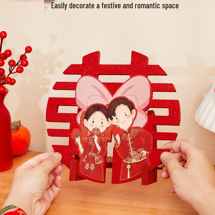 Handmade 3D Double Happiness Tabletop Ornament for Wedding or Engagement Décor