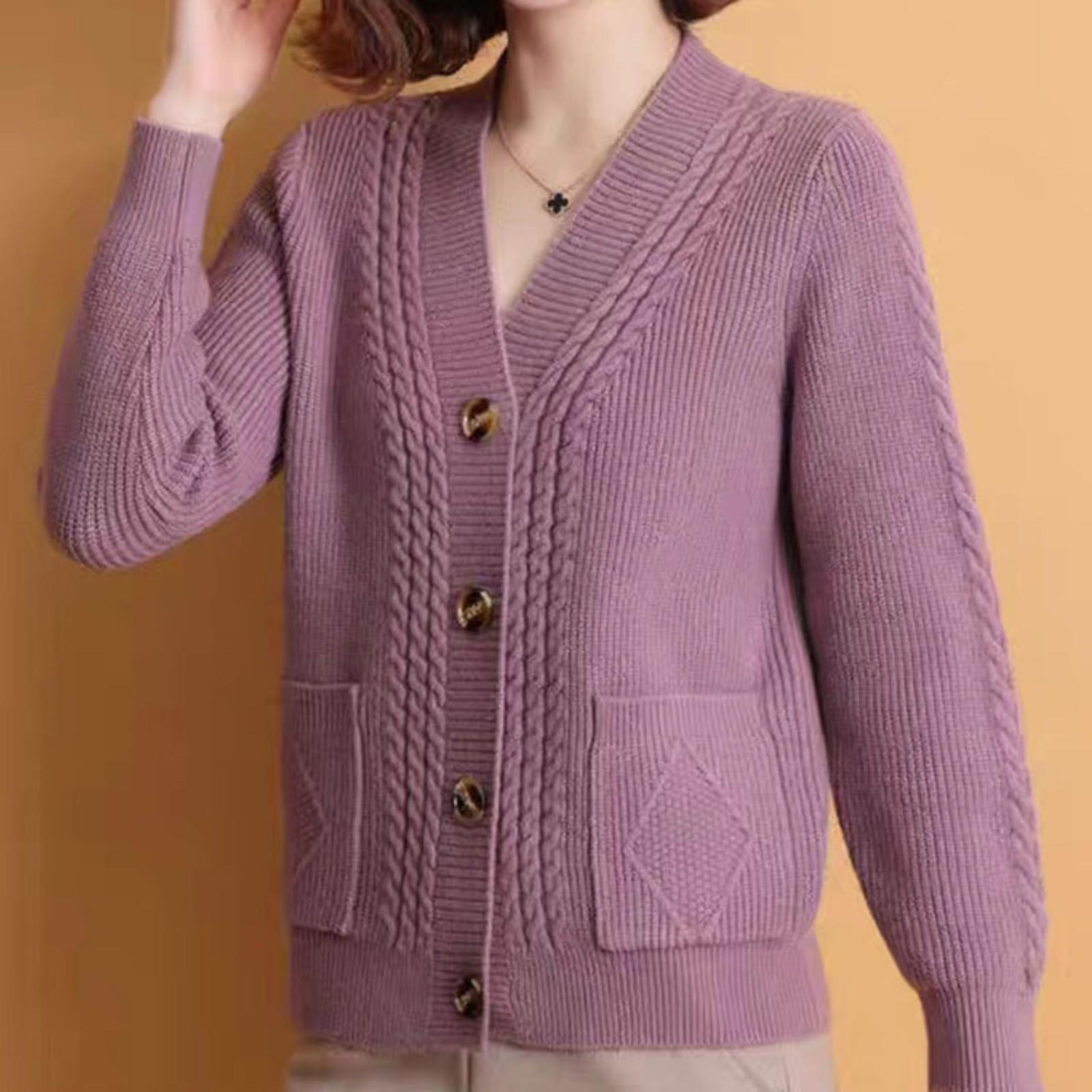 

Жіночий кардиган з V-подібним вирізом, в язаний, на один борт, повсякденний модний светр-куртка One Size фіолетовий