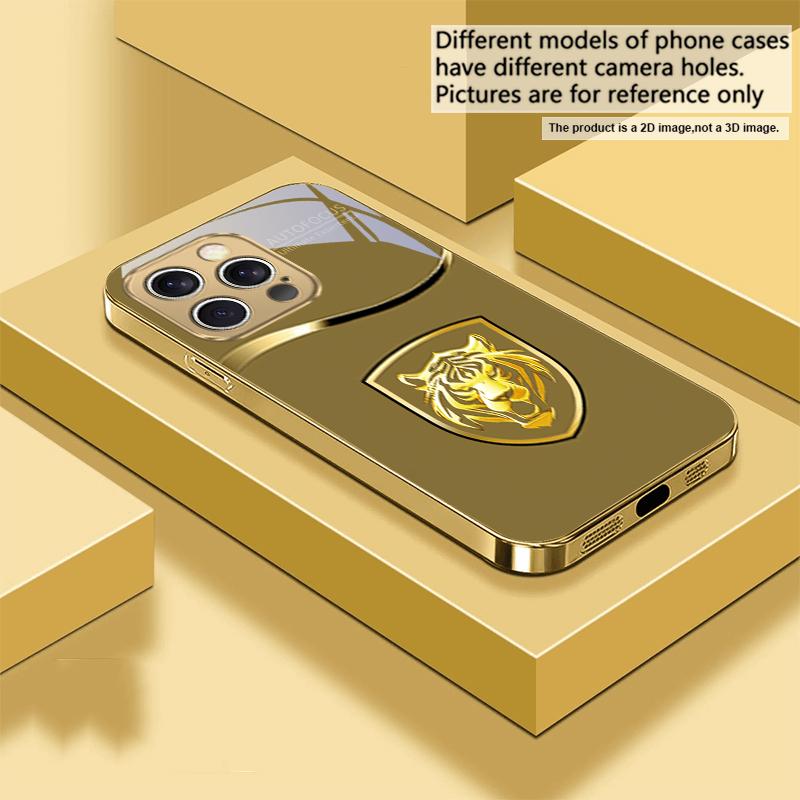 Metal retro pattern For IPhone 16 16Pro Max 15 P ro 14 13 Plus 12 Mini 11Pro Max XS Max XR 16E 14Plus X Golden glass phone case