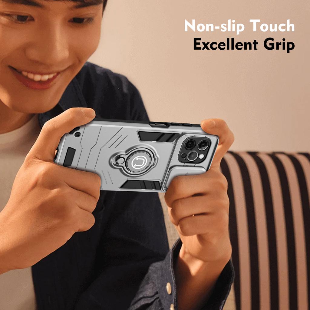 Für iPhone 12 Pro Hülle Kameraschutz PC+TPU Handyhülle mit Fingerringhalter