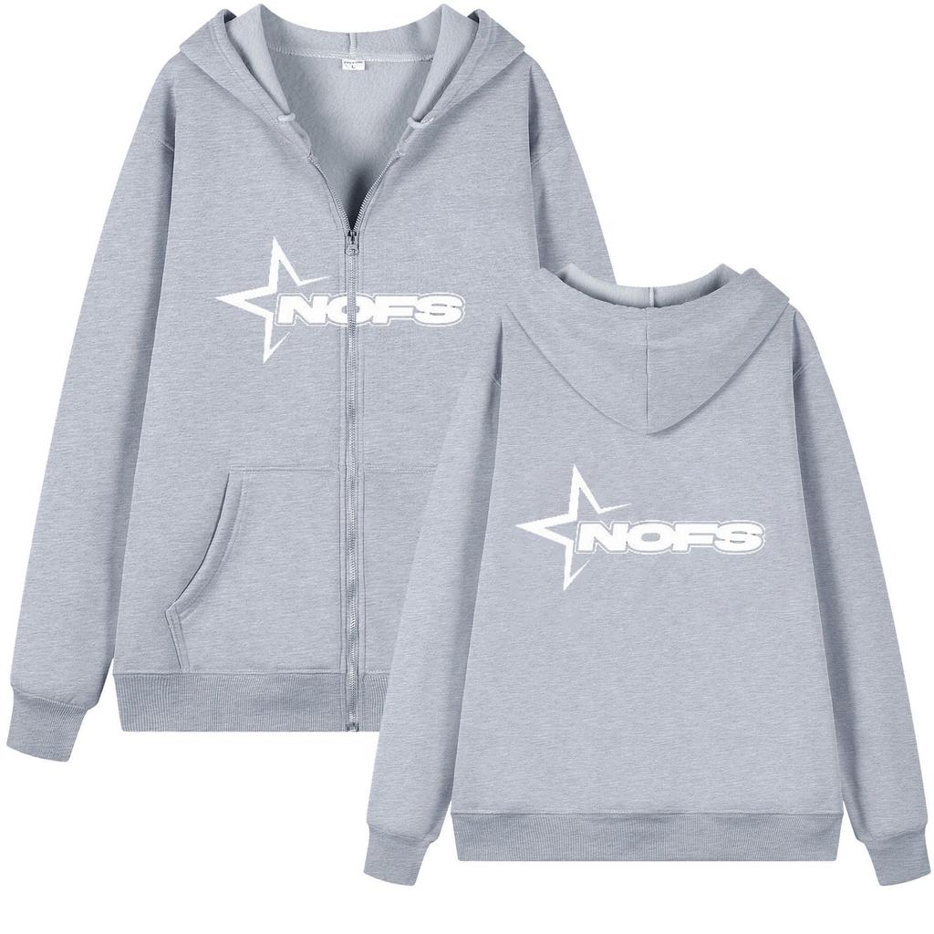 Fashion, trendy brand letter print loose fleece zipper sweater Y2K hip-hop streetwear men's and women's jumper