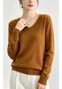 Women's 100% Pure Wool V-Neck Loose Knit Sweater - Solid Color Autumn/Winter Basic Layer
