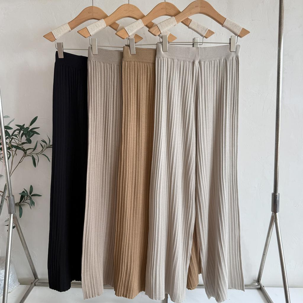 2025 New Pleated Color Matching Loose Fashion Casual T-shirt Long Wide Leg Pants Knitted Suit