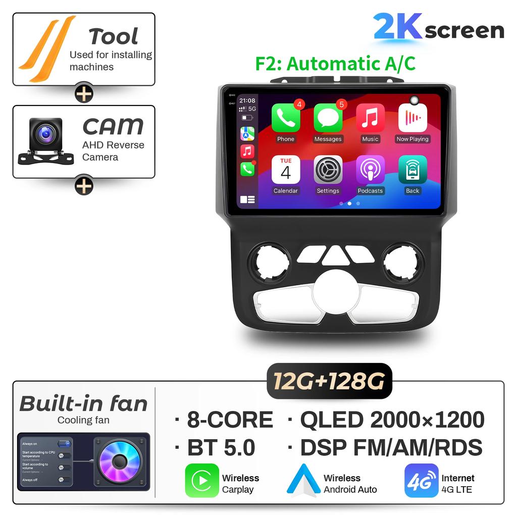 9"  Car Radio For Dodge RAM 1500 2500 2013-2019 Android 16 Wireless BT Carplay Multimedia Navigation Touch 2K QLED Screen