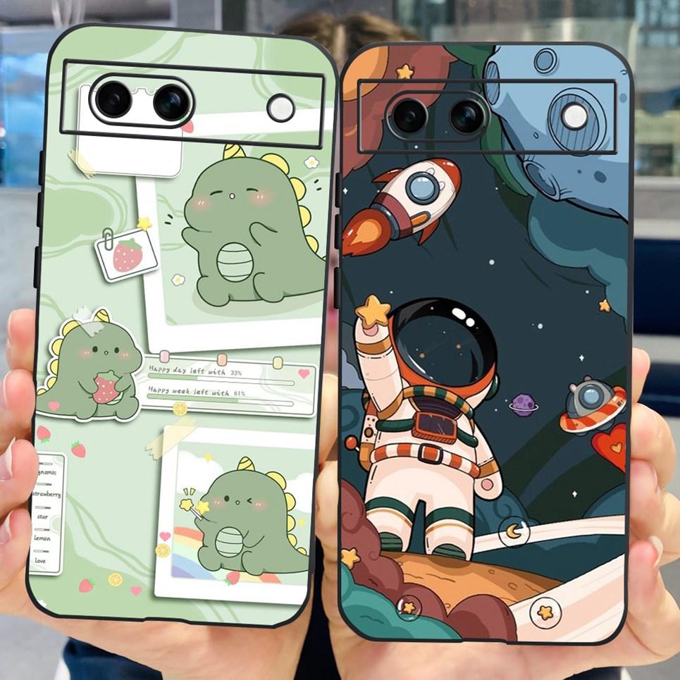 Black Matte Silicone Back Cover For Google Pixel 8A Painting Case Cartoon Lovely Cat Butterfly Flower Bumper Google 8A Soft Etui