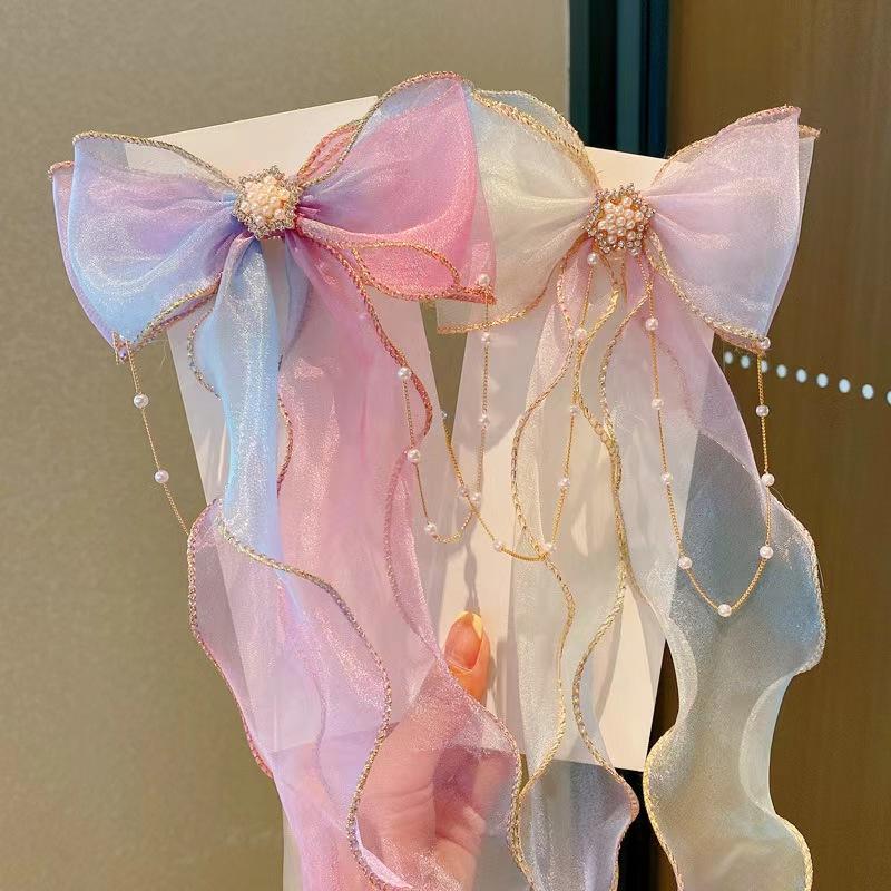 Chiffon Bogen Haar Clips Für Baby Mädchen Bunte Lange Band Kinder Haarnadeln Süße Prinzessin Baby Haar Zubehör Neue Stil