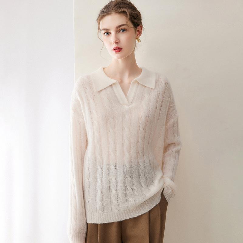 Kangbaolaisi Women's Cashmere Cable Knit Sweater - High-Quality, Versatile, Casual Base Layer