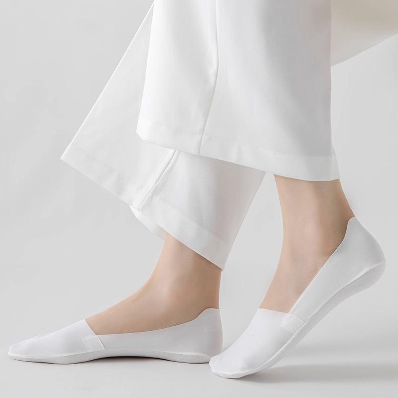 Women's Summer Thin Crew Socks - Low Cut, Non-Slip, Heel-less, Seamless Ice Silk, Pure Cotton, Solid Color.