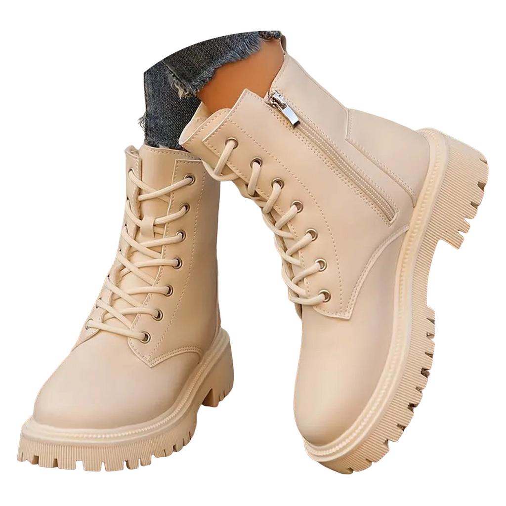 Fashionable Versatile Short Boots With Thick Heels Round Toes Autumn Winter Womens Trendy Solid Ankle Flat Boots Botas Mujer