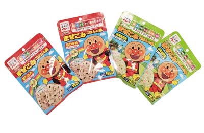HKB Anpanman Mixed Rice 2 Types X 2 Bags Each and Green and Yellow 24g X 4 Bags Seasoning, (Salmon Seaweed, Vegetables),