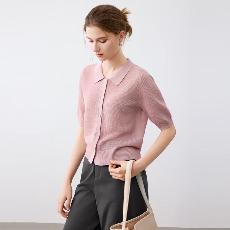 Elva' Island Women's Thin Short-Sleeve Knit Polo Cardigan