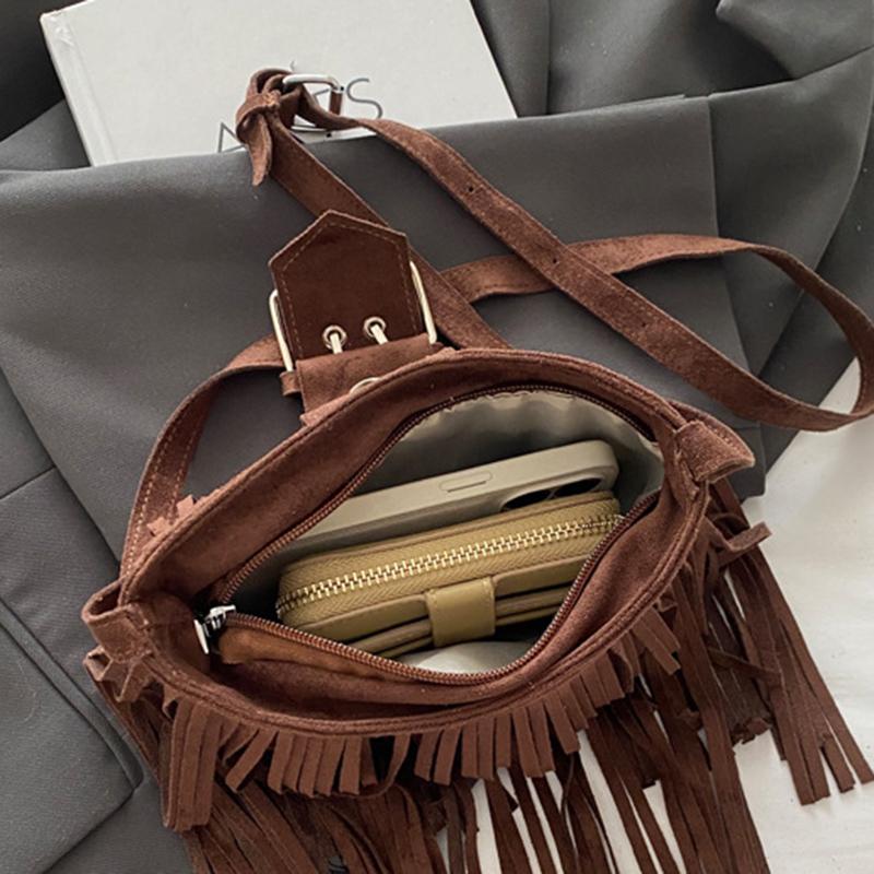 Modna Torba na Ramię z Frędzlami Niszowa Wszechstronna Retro Torba Crossbody Mała Kwadratowa Torba Prezent Urodzinowy Torba na Ramię Wysokiej Jakości Torba KTB