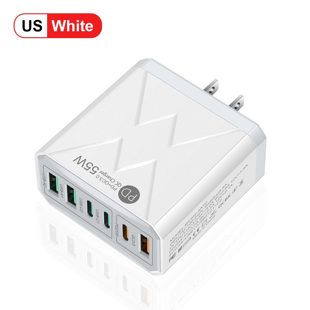 55W QC 3.0 Six-Port Fast Mobile Charger with PD, USB Ports, EU/US/UK Compatibility