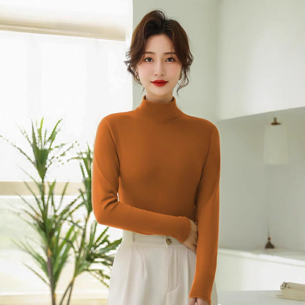 Women's Micro-Fleece Stand-Up Collar Base Layer: Thick, Warm Mid-Neck Top for Fall & Winter