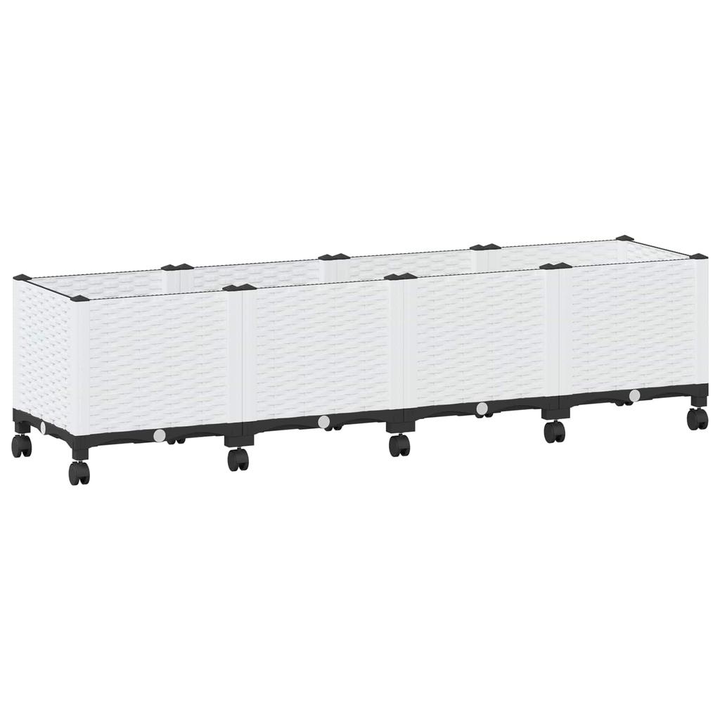 Garden Planter with Wheels White 160 x 40 x 48 cm PP