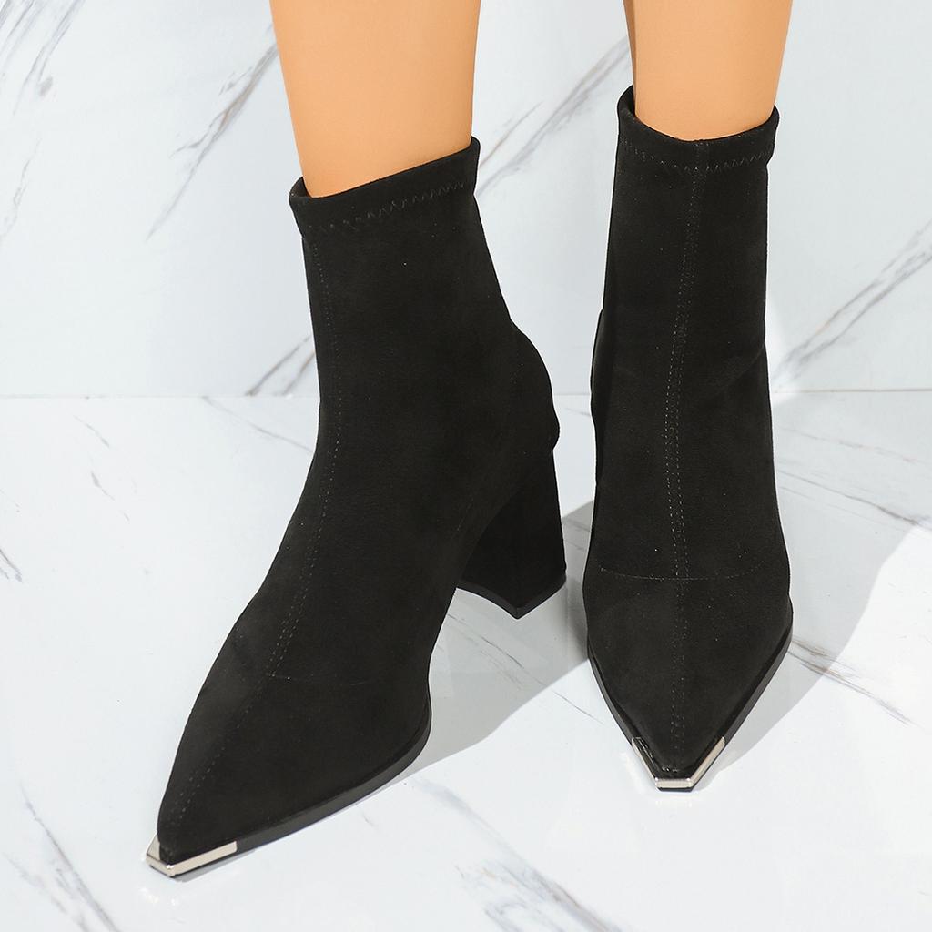 Women Short Boots 2025 New Classic Autumn Winter Shoes Female Thick Heel Pointed Toe Women Shoes Fashion Slimming Ankle Booties