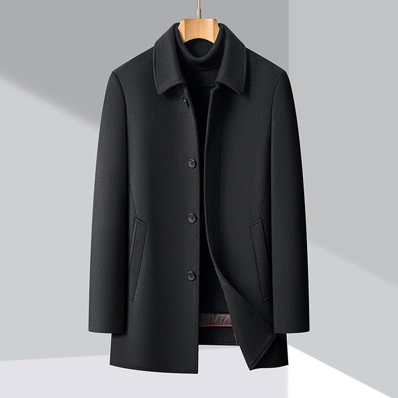 Winter Thick Double-sided Woolen Coat for Middle-aged Men, Wool Coat, Down Dad Outfit, Medium-length Cashmere Windbreaker for Men