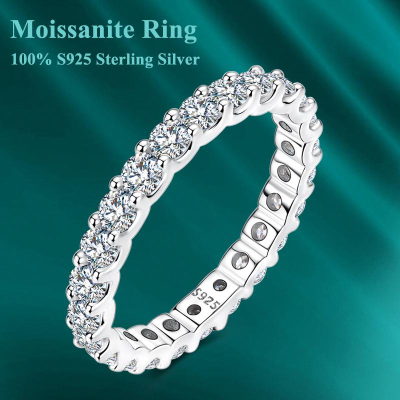 Moissanite Full Wedding Band Ring Design Genuine Copper Shining Eternity Ring For Women Party Wedding Engagement Rings Jewelry Creation
