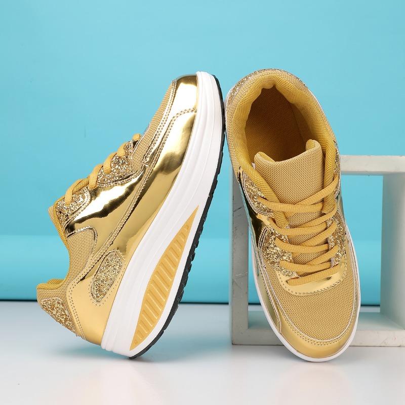Women’s Sneakers Casual Outdoor School Student Shoes Lightweight for Girls gold/silver Sneakers