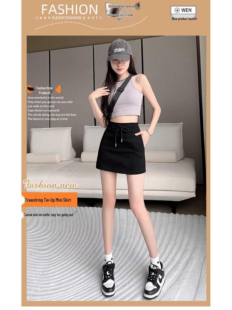 Women's Gray High-Waist Sporty Mini Skirt with Built-In Shorts - Spring/Summer A-Line Petite Skirt