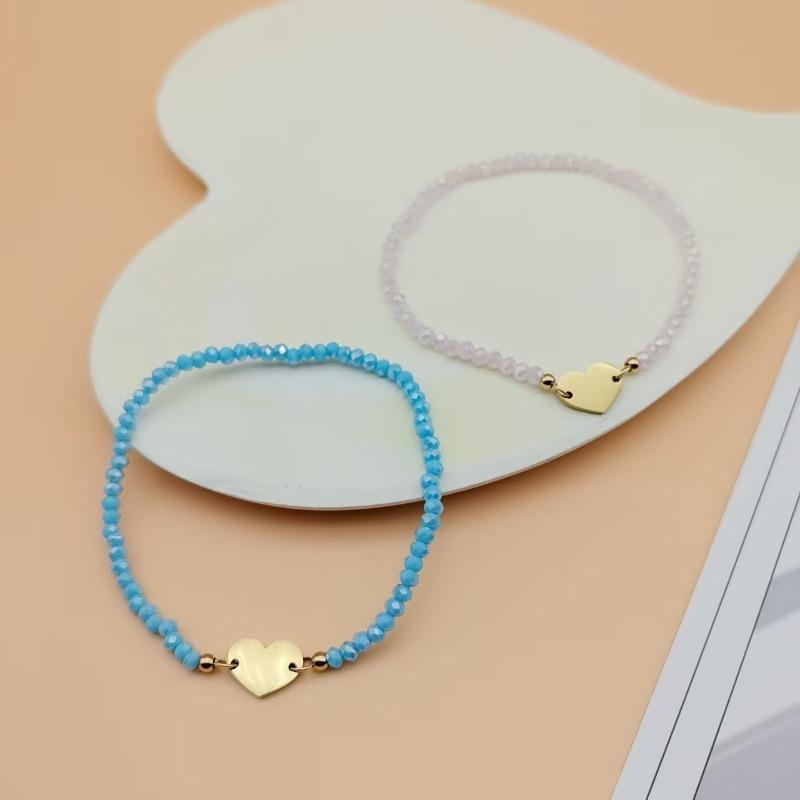 Minimalist Stainless Steel Crystal Bohemian Colored Beaded Heart Bracelet For Women