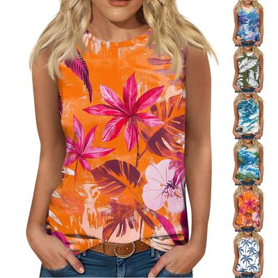 Women's Fashion Summer Round Neck Tank Top Lightweight Sleeveless  Print Tank Top