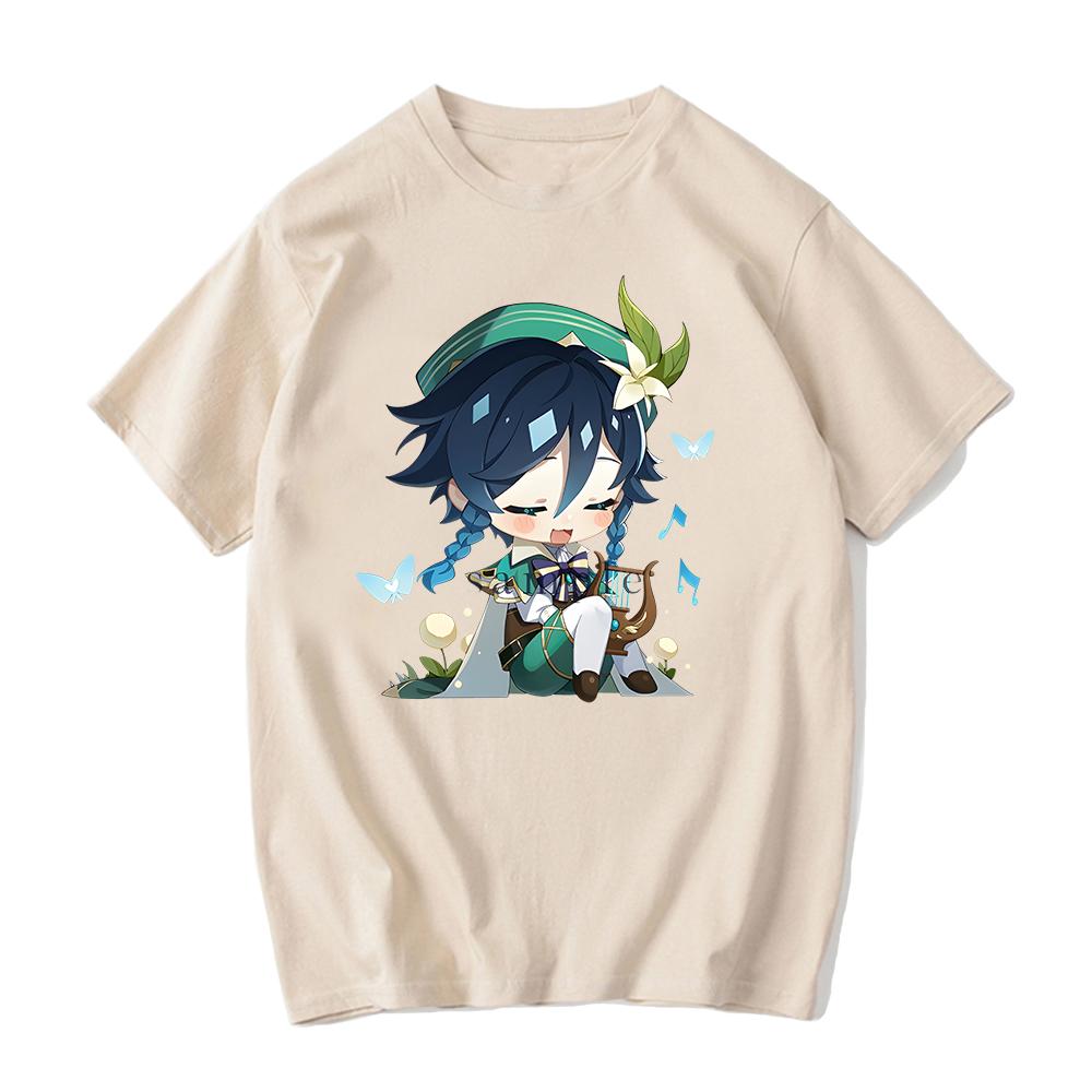 Genshin Impact Tshirt 100% Cotton T-shirt Kawaii Cartoon Clothes Women Fashion Tops Summer Short Sleeve Clothing Venti Print Tee