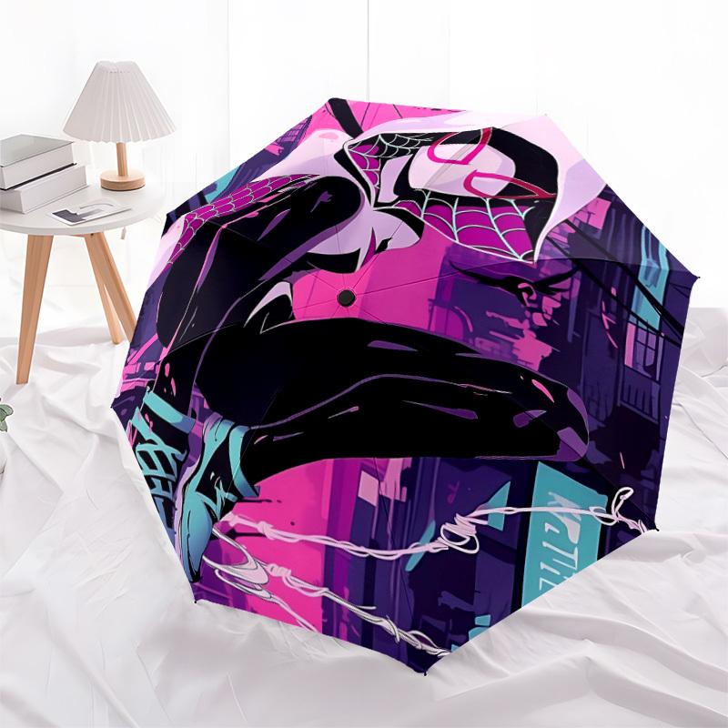1pc Spider-Gwen Automatic Folding Umbrella, 8 Ribs for All-Season Use, Portable for Travel & Outdoor Activities 010