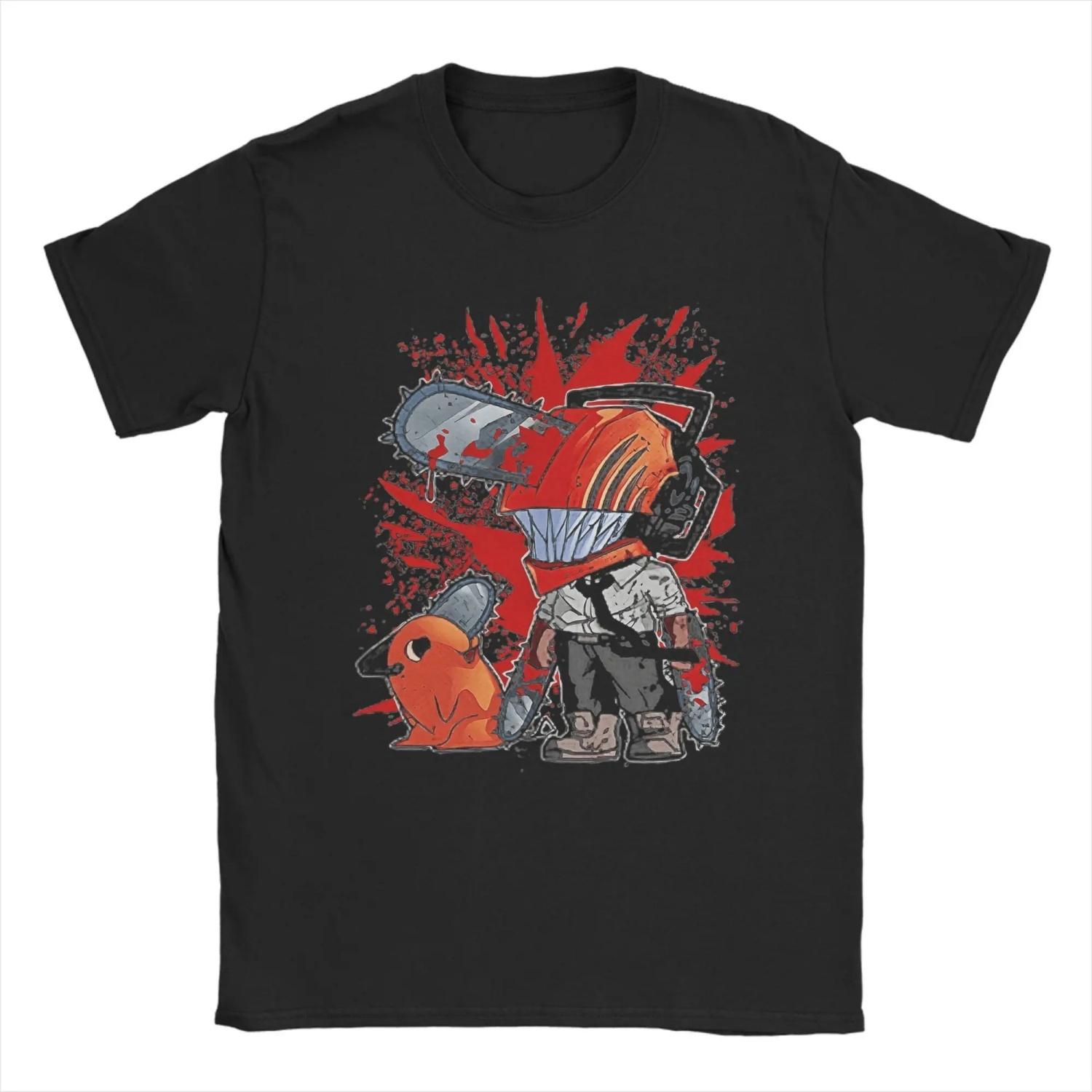 

Denji And Pochita Chainsaw Anime Cotton T-Shirt For s Summer Awesome T Shirts O-Neck Harajuku Tees Plus Size Casual Tops S чёрный