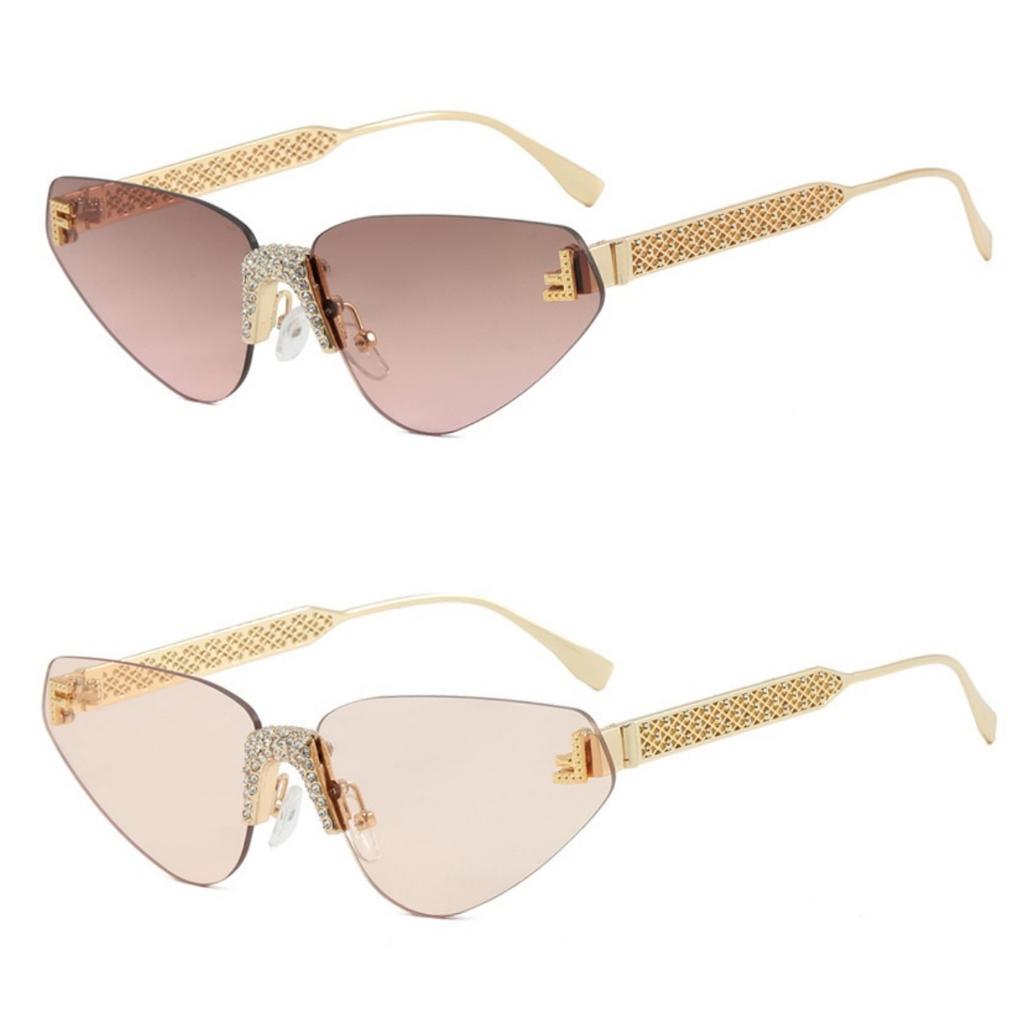 Women'S Sexy Cat Eye Rimless Rhinestone Sunglasses Luxury Brand Designer Retro Punk Metal Sunglasses Men'S Uv400 Driving Glasses