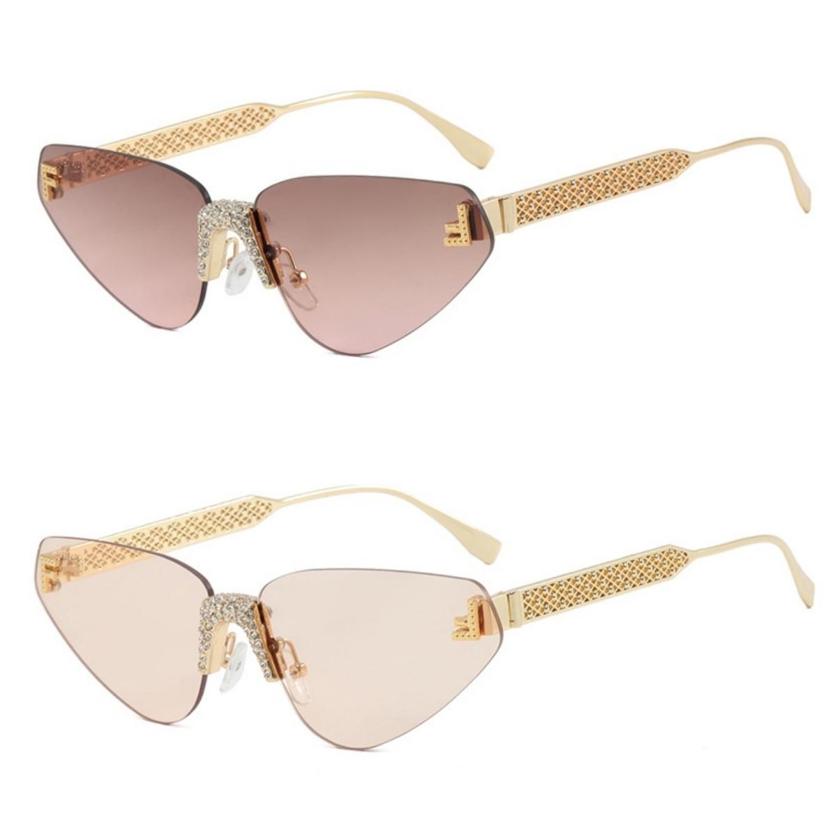 

Women s Sexy Cat Eye Rimless Rhinestone Sun Glasses Luxury Designer Retro Punk Metal Sun Glasses Men s UV400 Driving Glasses